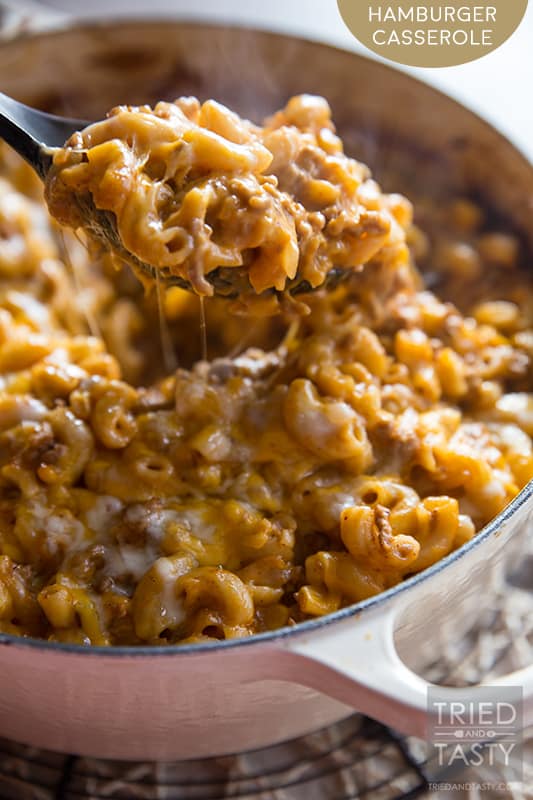 Hamburger Casserole // This has become one of my most popular recipes to date. Why? Because it's one of those recipes that everyone can relate to! It's comforting, it's cozy, and it's ingredients everyone has on hand! Make this for your family, they'll love you! | Tried and Tasty